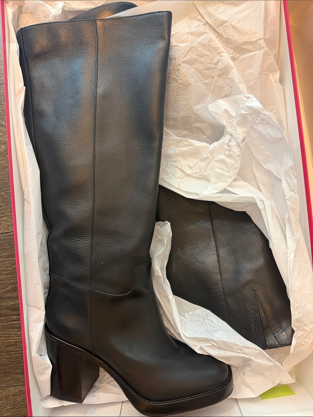 Vince Camuto Black Leather Block Heel Knee-High Boots size 9 WIDE CALF